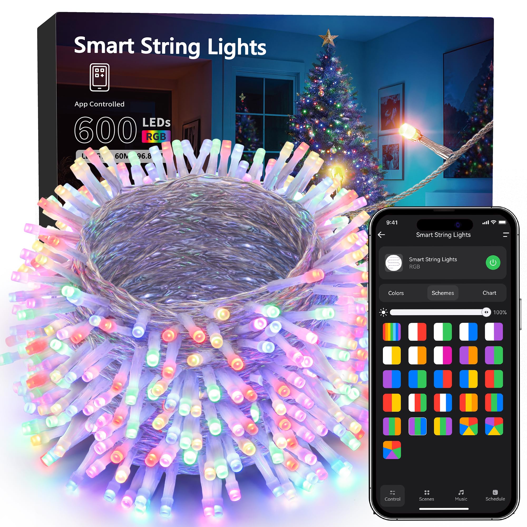 Brizled Color Changing Halloween Lights, 66ft 200 LED RGB Christmas Lights Music Sync, 120+ Modes Remote Dimmable Outdoor Christmas Light, Mini Tree Light Indoor Plugin for Xmas Halloween Party Decor